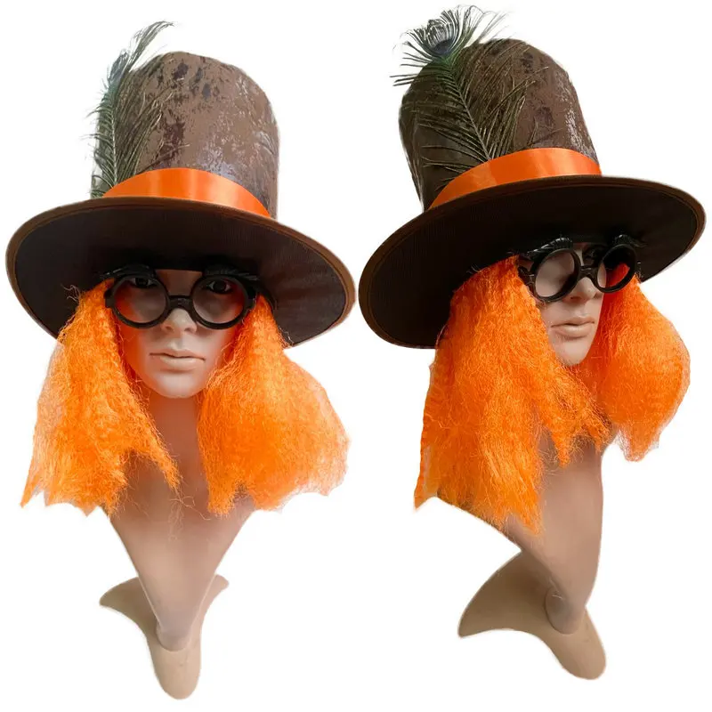 

Retro Orange Wigs Decor Top Hat Cosplay Costume Cosplay Halloween Props Party Supplies Steampunk Circus Ringmaste Men And Women