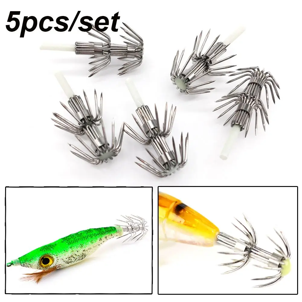 Fishing Accessory Double layer Luminous Wood Shrimp Lures Umbrella hook Octopus Squid Lure Hooks Plastic Baits Glow in Dark