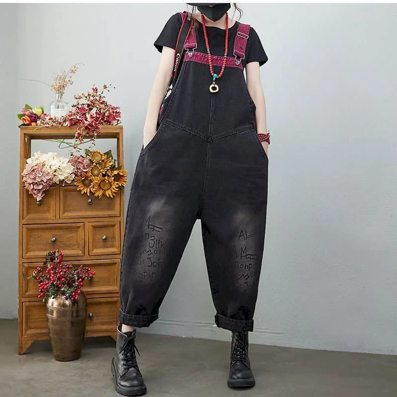 

Denim Jumpsuits for Women Korean Style Vintage Playsuits Casual Cross Pants Loose Trousers Oversized Overalls for Women Clothes