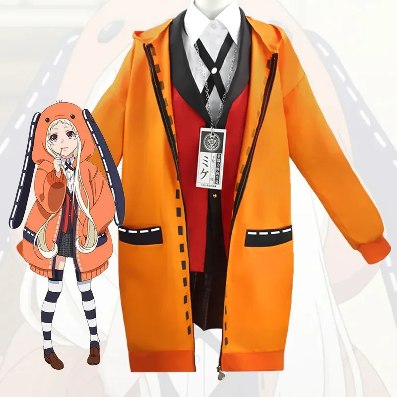

Adult Kids Japan Anime Kakegurui Compulsive Gambler Orange Hoodie Zip Jacket Coat Rune Yomozuki Runa Cosplay Halloween Costume