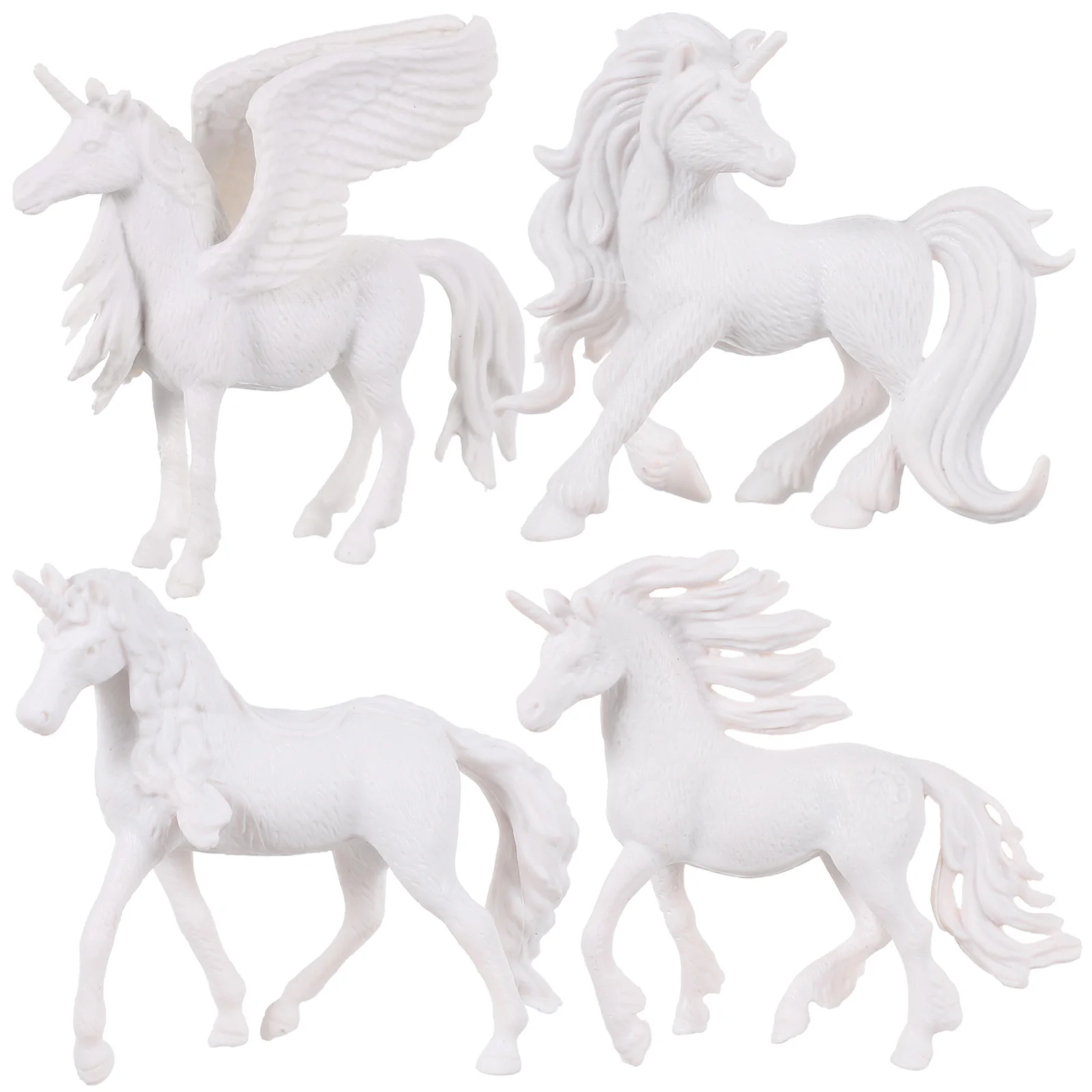 4pcs White DIY Painting Unicorn Toys Paintable Unicorn Figurines Children Art Craft Toys DIY Unicorn Pegasus White Embryo