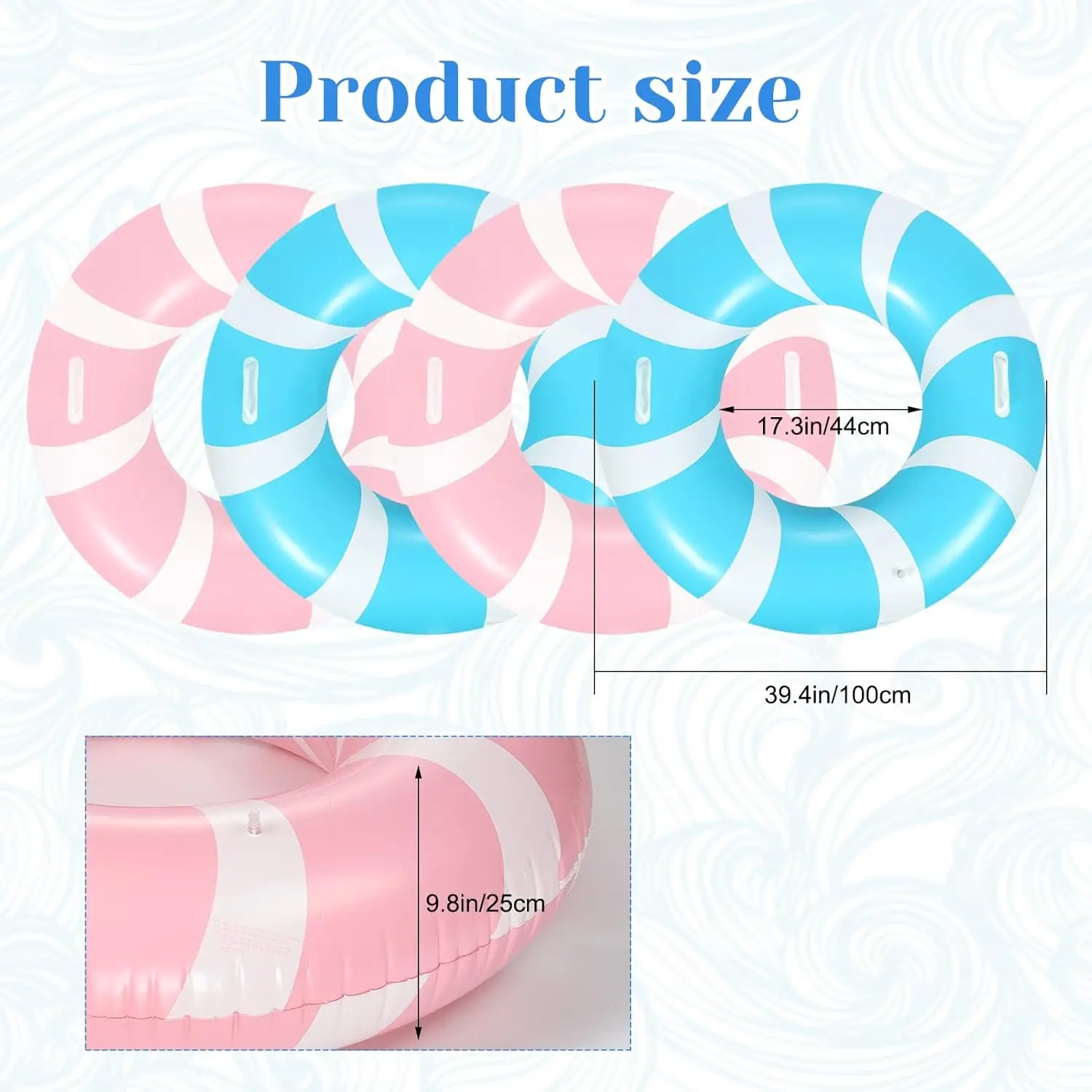 4 PCS 39.4 Inch Jumbo Swimming Ring with Fun Prints Striped Pool Floats Pool Tubes Inflatable Pool Floats Summer Floating Beach