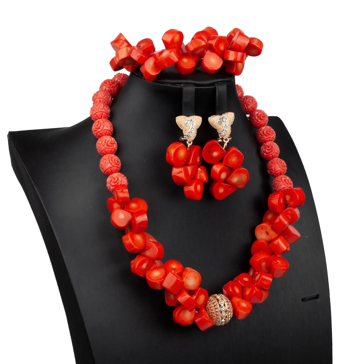 New Nigerian Wedding African Beads Jewelry Sets Coral and Round Beads Indian Bridal Jewelry Set ABS160