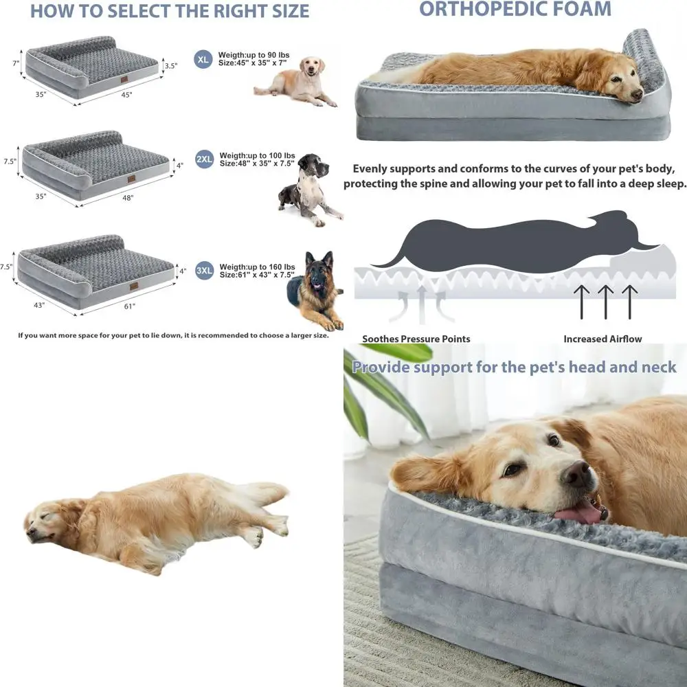 Large Grey Waterproof Sofa Dog Bed with Removable Cover for Extra Large Dogs - Nonskid & Washable Pet Bed