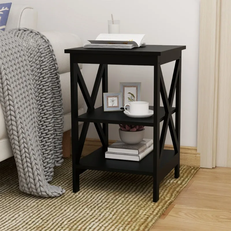 

Black 3-Tier X-Frame Side Table Living Room End Table Sofa Side Storage Shelf Home Furniture