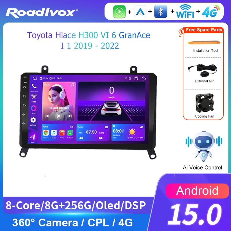 AI VOICE Android Car Radio Multimedia player for Toyota Hiace H300 VI 6 GranAce I 2019 2022GPS Navigation Stereo Screen