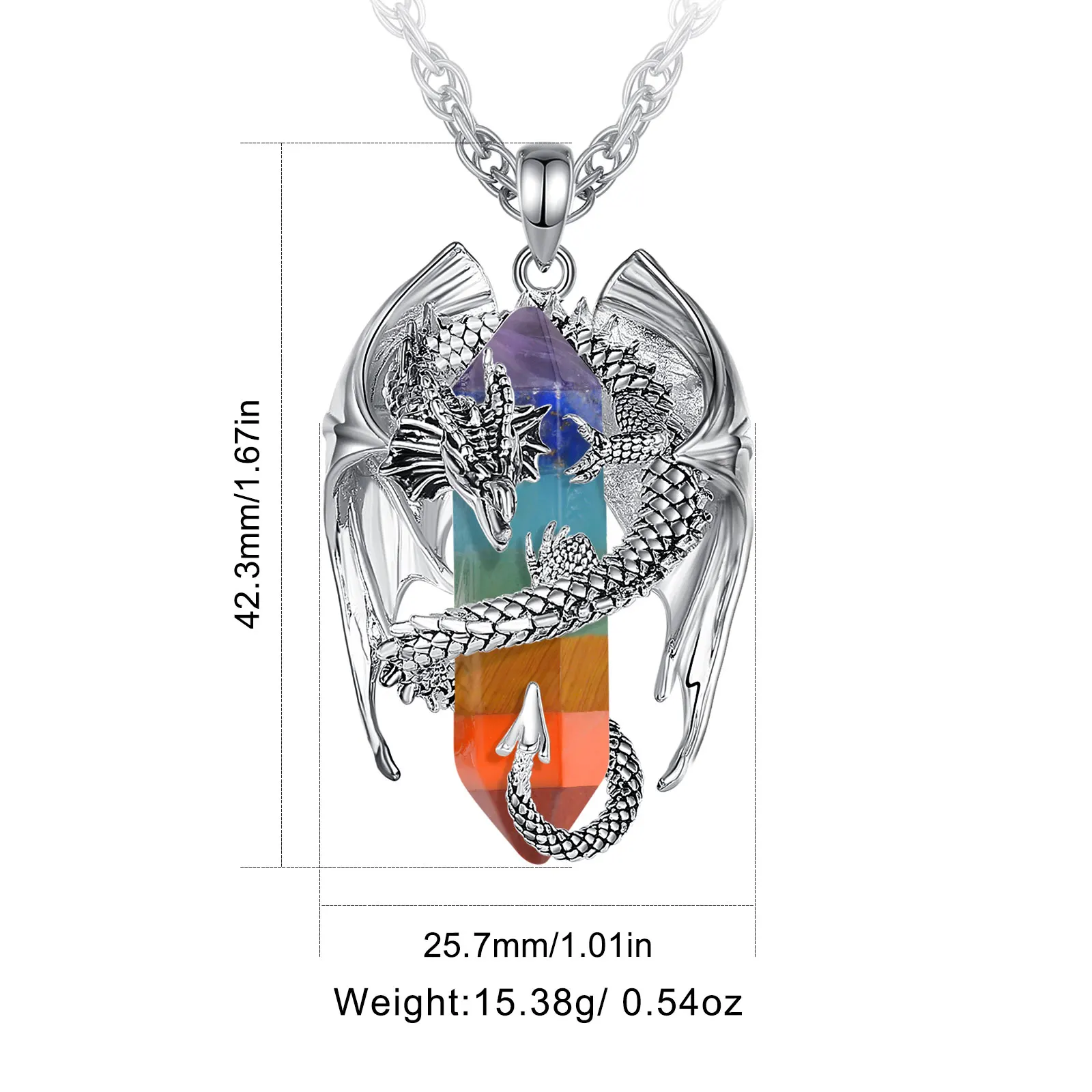 Eudora Dragon Twining Hexagonal Amethyst Prismatic Necklace 7 Color Chakra Healing Stone Crystal Pendant Spiritual Jewelry Gift