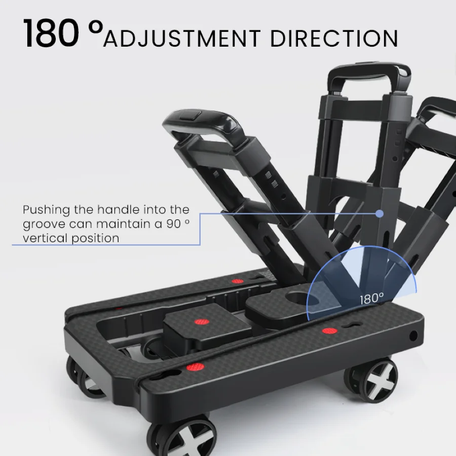 AIRAJ 4 Rounds Folding Hand Truck Black Small Lightweight Cart Portable Telescopic Dolly Backpack Luggage Travel Moving Shopping