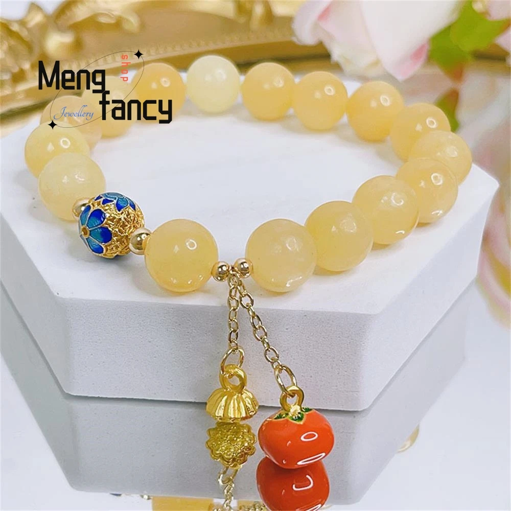 Natural Vintage Chinese Style Beige Jade Bracelet Female Good Persimmon Lianlian Chalcedony Gourd Beaded Popular Fashion Jewelry