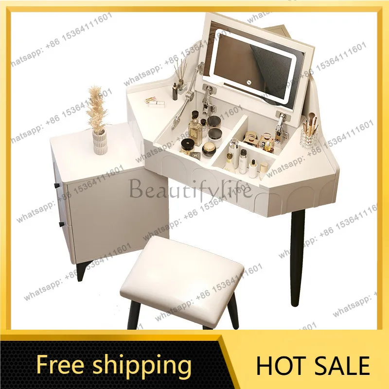 zj.Natural Shelves Simple Vanity Desk Mirror Drawers Mirror Dressing Vanity Desk Bedroom Room Organizer Mesa De Maquiagem Furnit