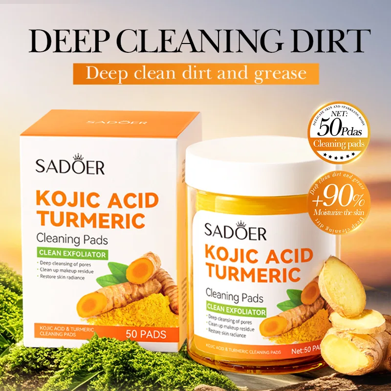 Kojic Acid Turmeric Cleansing Pad 50 Tablets, Deep Cleansing Facial Cleansing Pad Restore Skin Radiance
