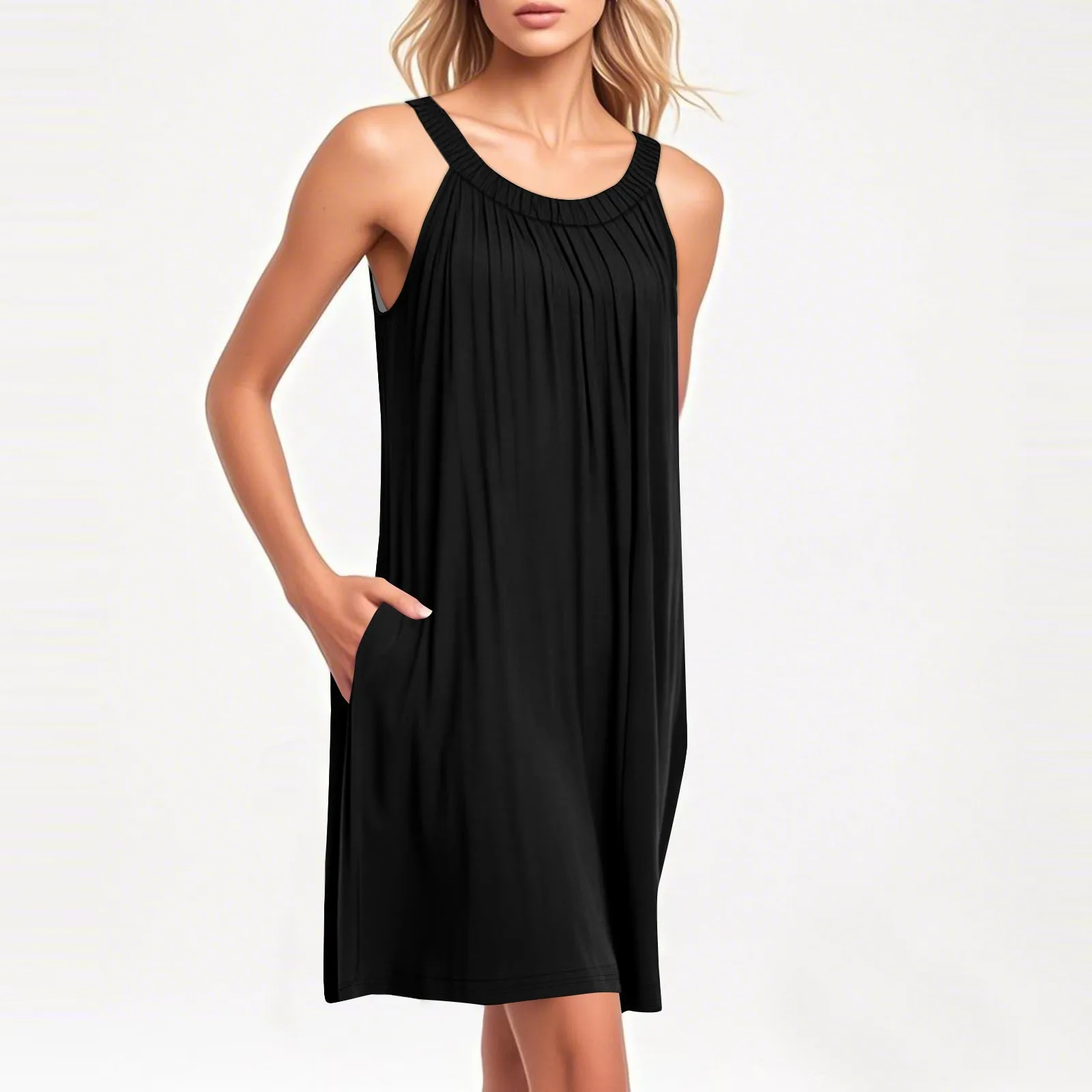 Gilet da spiaggia da donna Casual estivo con spalline tascabili Abito tinta unita Abiti eleganti da donna Abiti Mujer Abito femminile Roupas