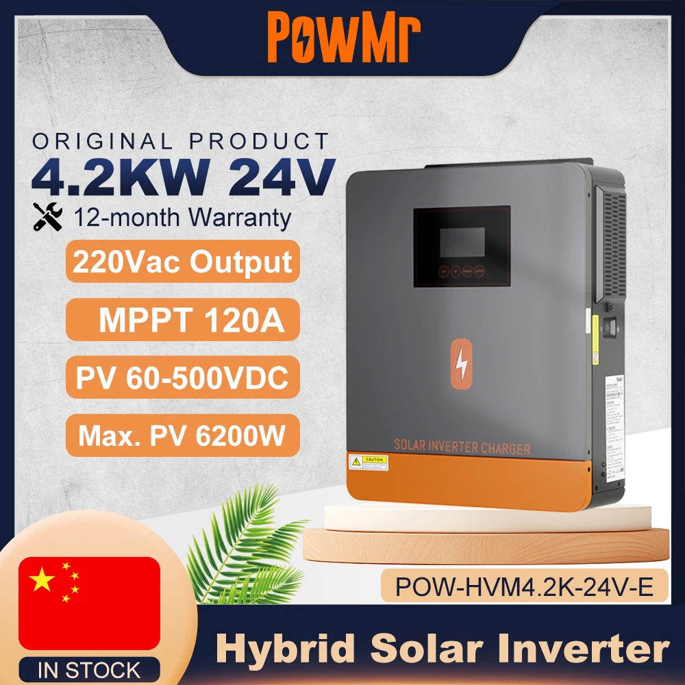 Inversores Solares Híbridos PowMr de 4.2KW, Salida de 24VDC a 220VAC, Rango de Voltaje Fotovoltaico de 60~500VDC, con Controlador de Carga Solar MPPT de 120A, Compatible con WIFI