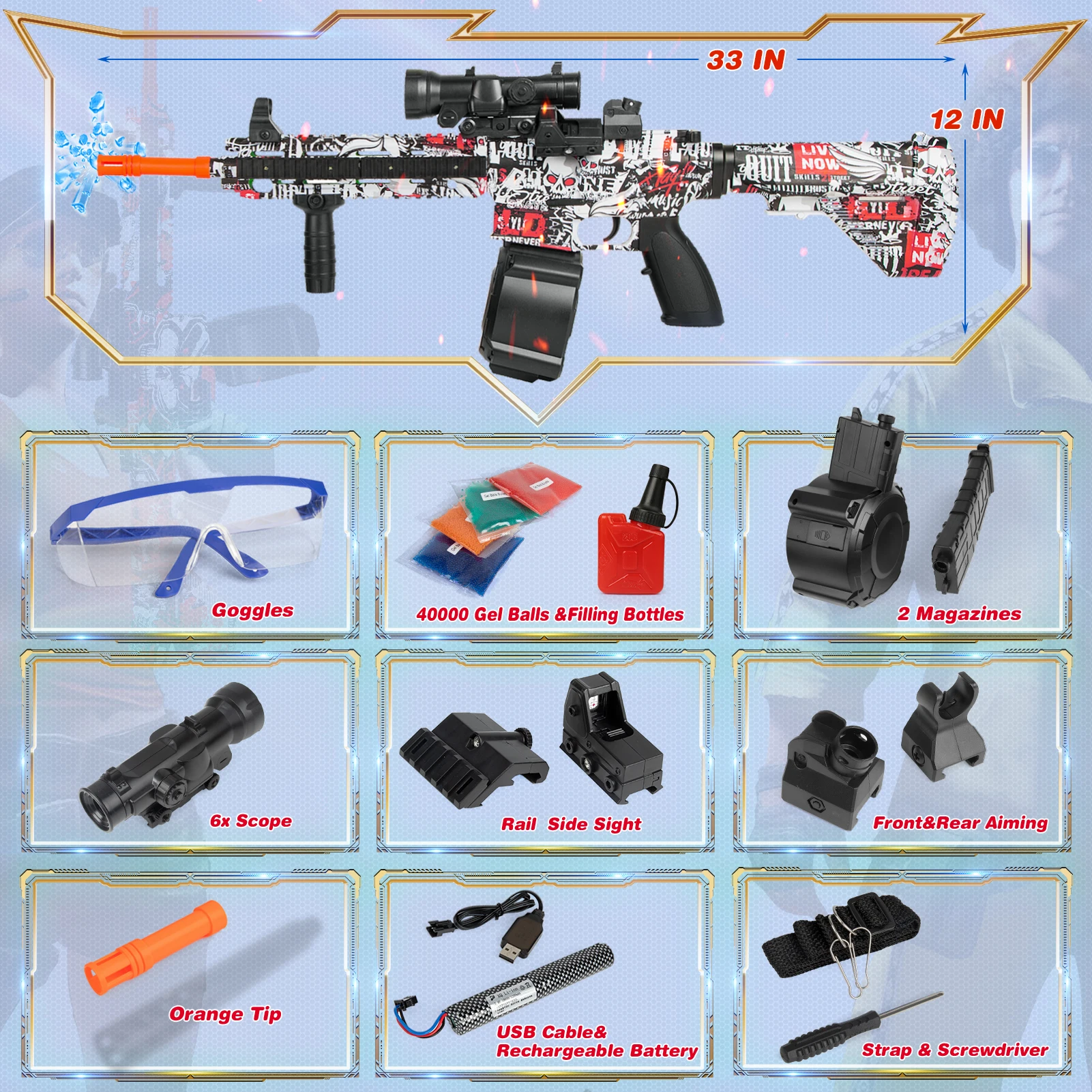 Gel Ball Blaster, elektryczny/ręczny podwójny tryb Splatter Ball Blaster z 40000 koralikami wodnymi, żelowa zabawka z kulką wodną do zabawek na świeżym powietrzu