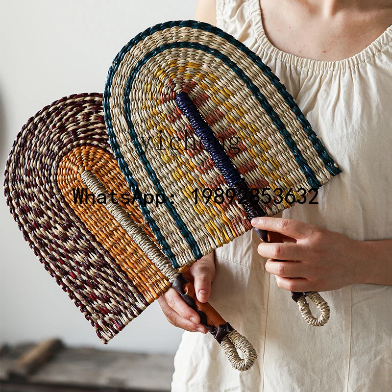 X1Wall-Mountable Hand Fan Retro Ethnic Style Hand-Woven Fan Homestay Decorative Ornament