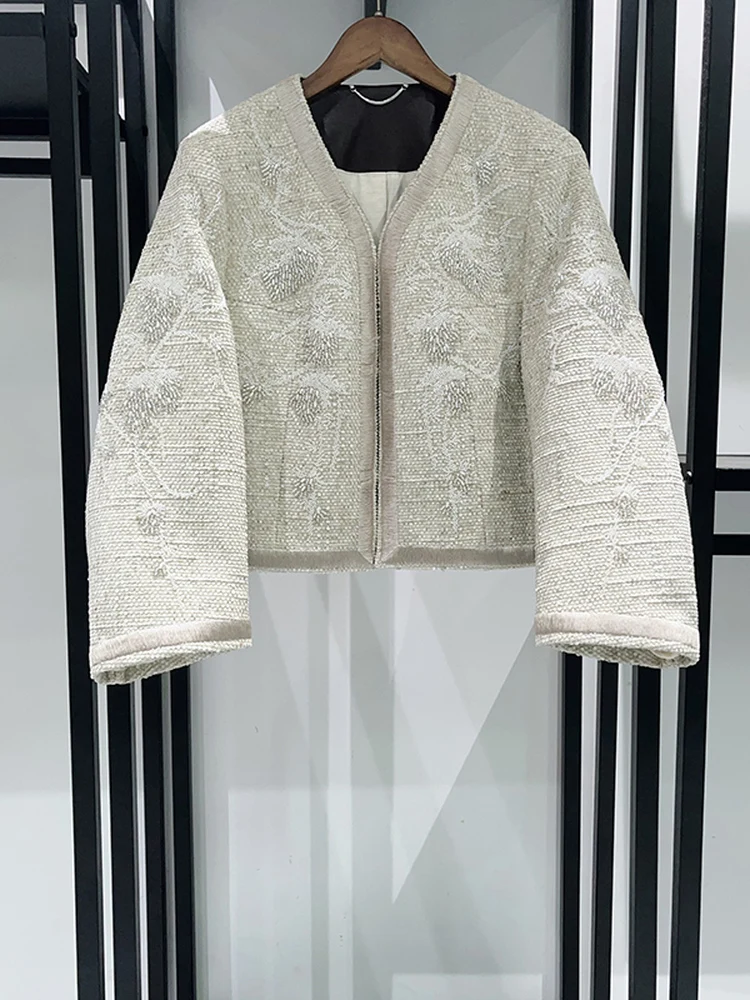 

Ele round Ne ort Jaet Women's Premium Embroidery iny Sequins Polyester Blend Long Sve Autumn Faion 2025