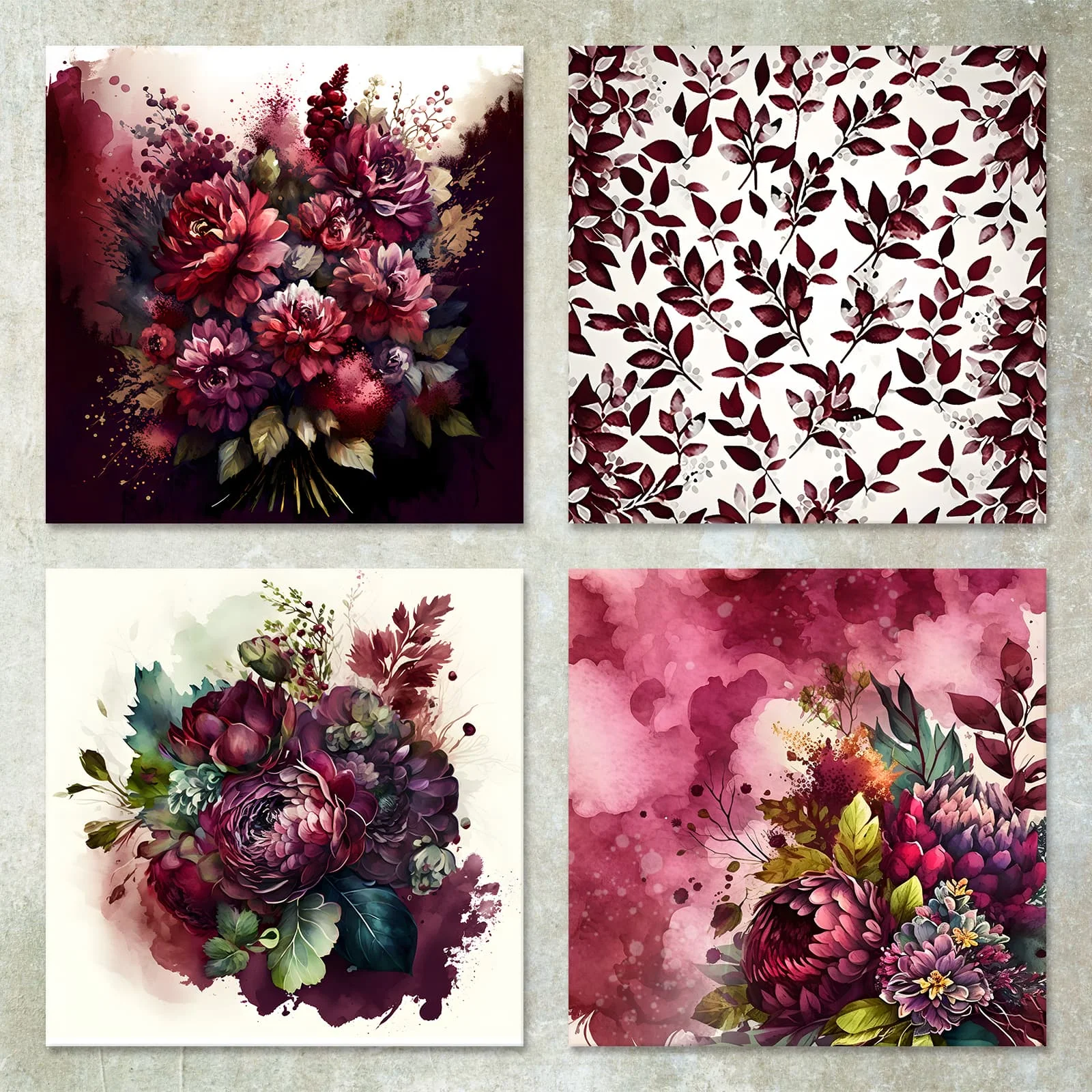 36 Sheets 6inch (Dark Red Flower Pattern) Clipping Thin Paper for Bullet Diary, Junk Magazine, Greeting Card Background