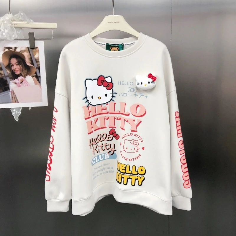 American Retro Age-Reducing Design Letter Cartoon Print Sweatshirt Trendy Brand Fashion Oversized Crew Neck Top Hoodies Jacket
