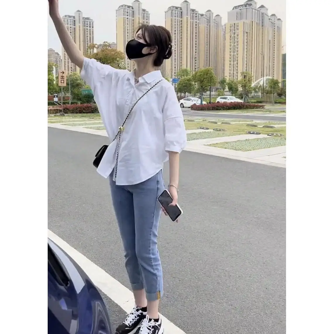 Cotton Mid-sleeve Thin Woman Blous Shir 2024 Summer New Loose Fashion Irregular Shirt Casual Vacation Top Korean Women\'s Clothes