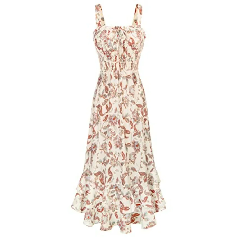 GRACE KARIN Women's 2026 Summer Floral Boho Dress Square Neck Strapped Swing A Line Sundress Beach Long Maxi Outfits