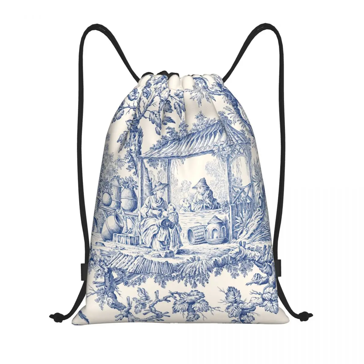 Bolsas con cordón personalizadas con motivo azul marino Toile De Jouy para entrenamiento, mochilas De Yoga, mochila deportiva para gimnasio para hombres y mujeres
