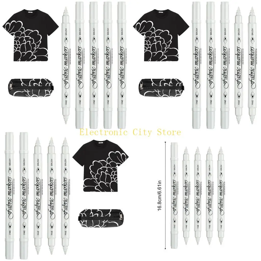

5Pieces Double Tip Textile Coloring Pens Fade Resistant for Fabric Project HU8D