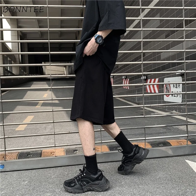 Casual Shorts for Women High Street Korean Fashion Elastic Waist Unisex Hip-hop All-match Solid Simple Summer Loose Fit Cozy