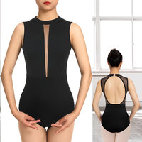 Women's Turtleneck Ballet Dance Leotard Sleeveless Tank Top Front V-neck Mesh Design and Water-drop Back Ballet Dance Bodysuit