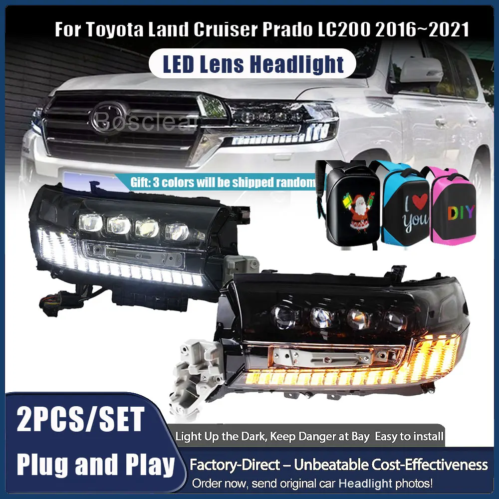 

2pcs Led Headlight 4 Lens for Toyota Land Cruiser Prado LC200 2016-2021 Head Lights Turn Signal Lamp Projector Headlamp Assembly