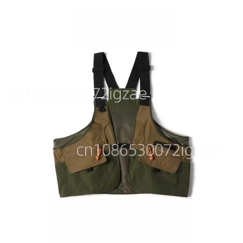 High street workwear vest, men's and women's outdoor multi pocket functional tactical fishing vest, casual handsome retro jacket