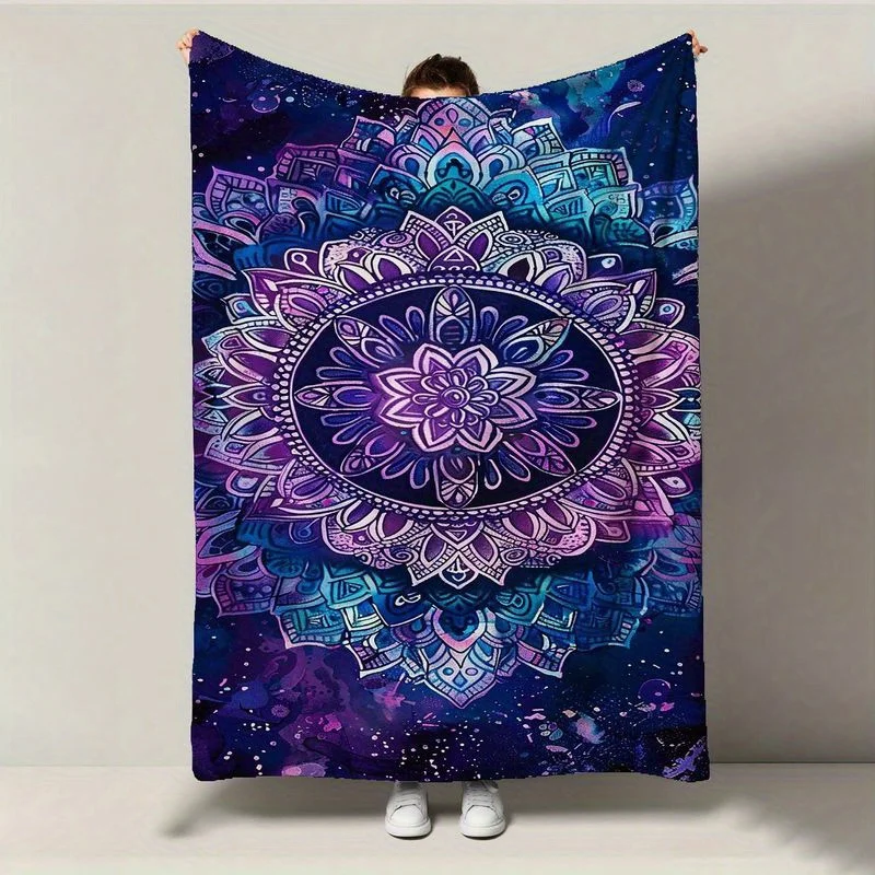 

Роскошное фланелевое одеяло с мандалой Top Pick - сине-фиолетовый принт, всесезонный рождественский подарок на день матери, домашний декор