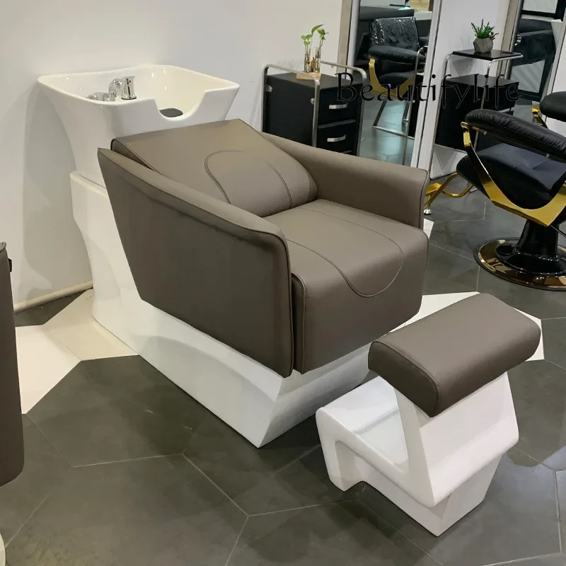 Y Half-lying Hair Salon Shampoo Bed, Deep Ceramic Basin For Hair Salon, High-grade Simple Flushing Bed