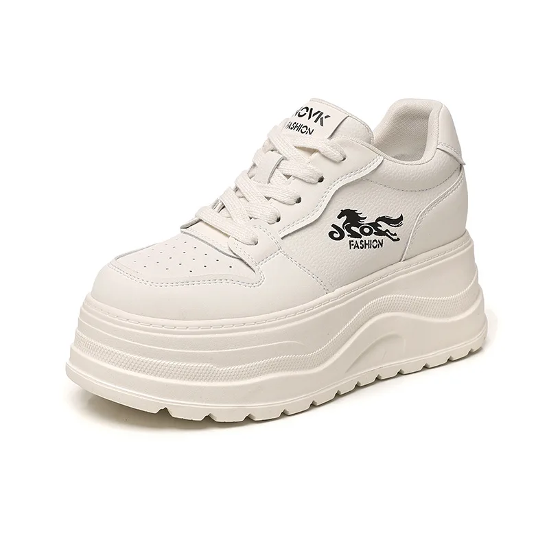 

7CM Genuine Leather Chunky Sneakers Flats Shoes New Spring Autumn Women Vulcanize White Shoes Fashion Casual Sports Shoes Woman