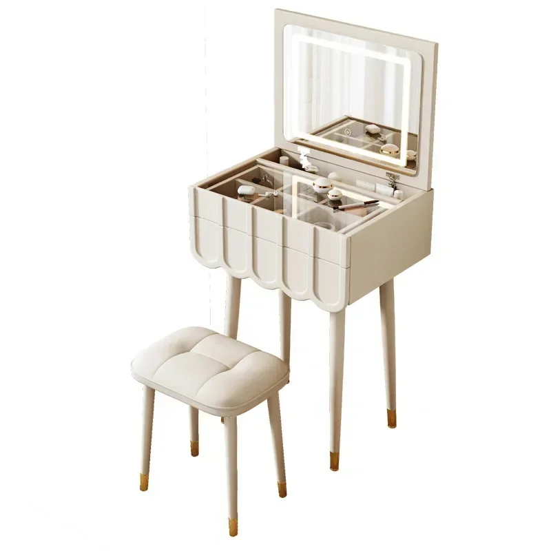 French Foldable Cover Dressing Table Simple Mini Storage Makeup Vanity Table With Mirror Modern Dressers For Bedroom