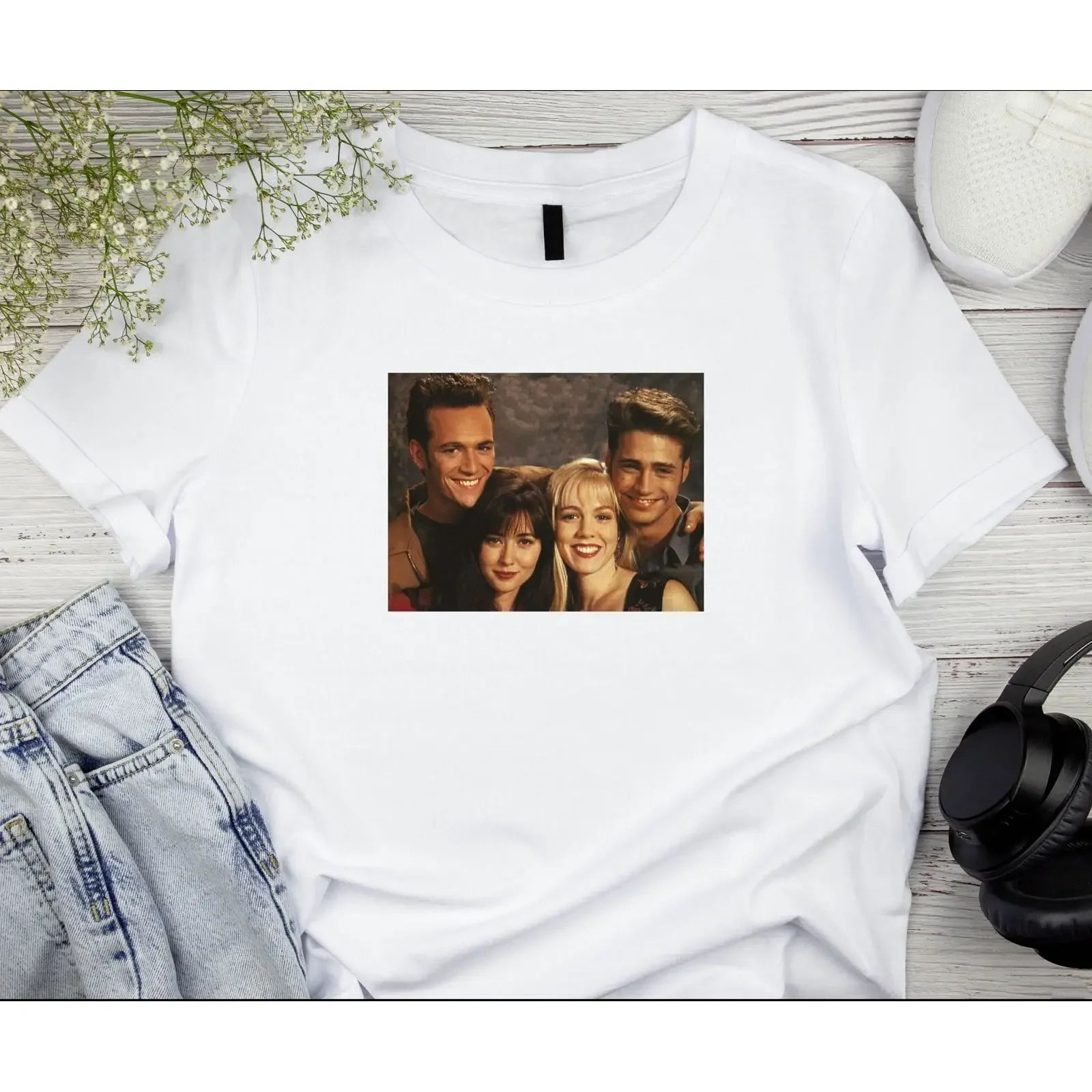 Vintage Retro Beverly Hills 90210 T Shirt Casual for Luke Perry Shannen Doherty TV Series Fans vintage Washed Stylish