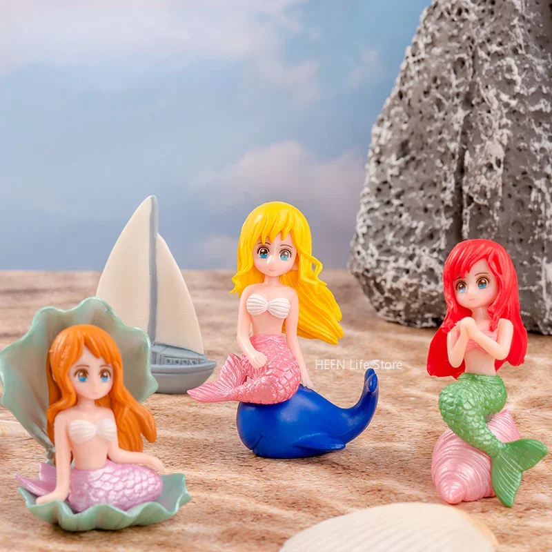 Mini Cute Shell Mermaid Small Statue Whale Tail Dolphin Castle Model Ornament Crafts Baby Ocean Animals Toy Bath Toy Kids Gifts