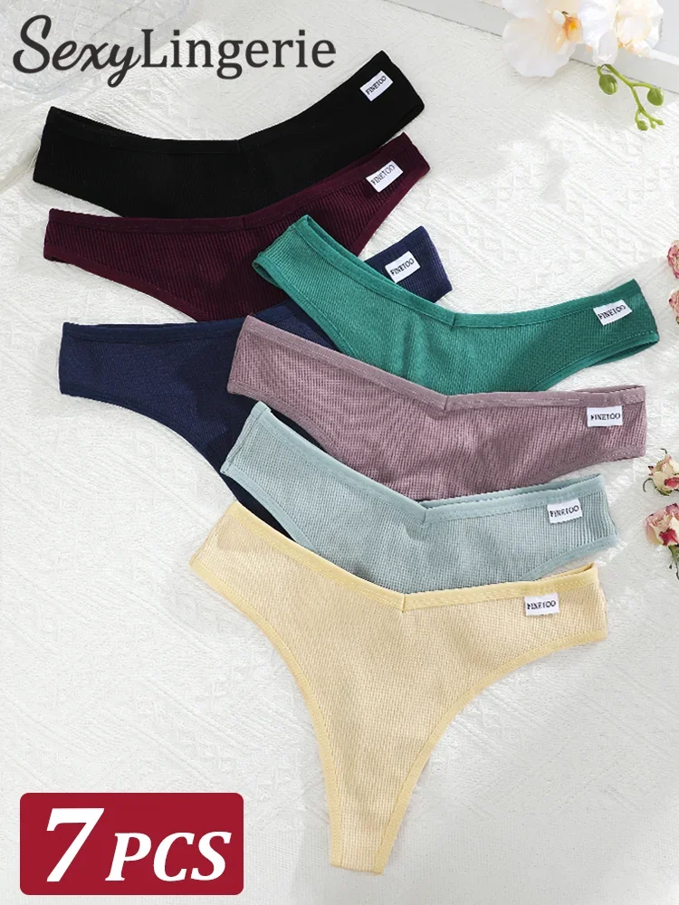 7 Teile/satz Sexy Baumwolle Waffel Plaid Höschen Frauen Einfarbig Niedrigen Taille G-String Unterwäsche Weibliche Weiche Atmungsaktive Thongs Dessous