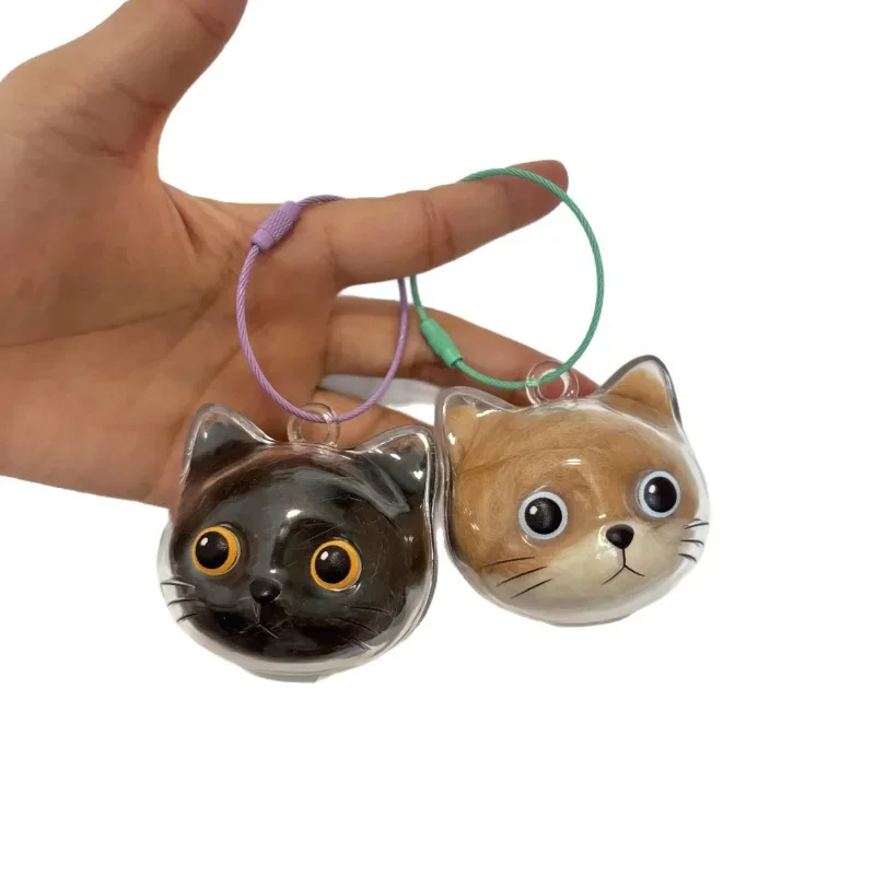 القط الشعر تخزين المفاتيح صندوق شفاف الإبداعية الحيوانات الأليفة الفراء حامل تذكار معلقة قلادة المحمولة القط الفراء المنظم التبعي