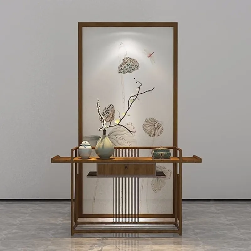 

Современная китайская минималистичная ширма-перегородка для спальни, комбинация ширмы и сиденья из массива дерева в стиле фэн-шуй.