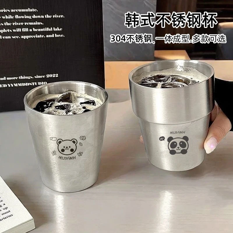 304 Stainless Steel Cup Stackable Panda Bear Print Metal Double Wall Vacuum Insulated Drinking Cup Home Restaurant Camping Party