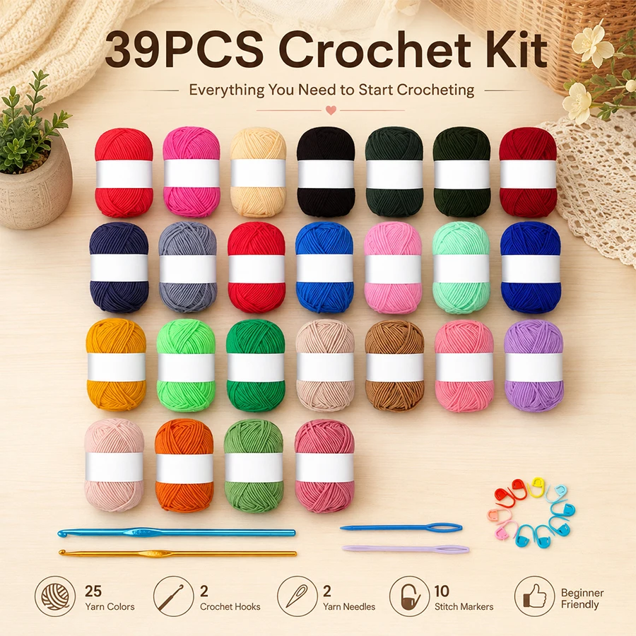 Crochet Hook Set - مجموعة إبر الكروشيه الملونة من الأكريليك