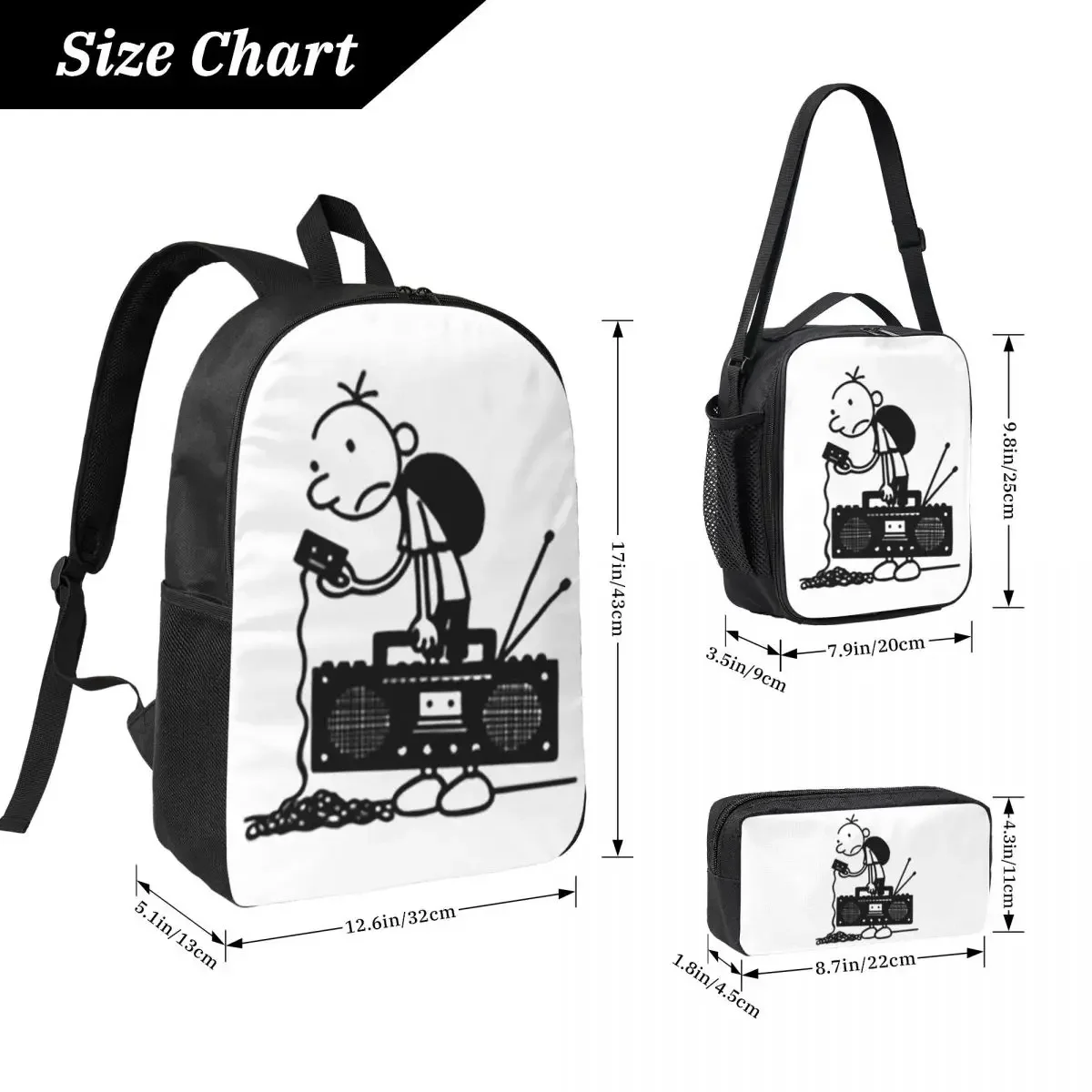 Diary Of A Wimpy Kid Old School BackpackBoys Girls BookBag School Bag Laptop Shoulder Bags 3ps Insulated Lunch Bag Pencil Case