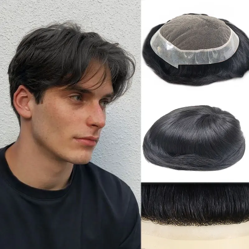 

Man Wig Human Hair Toupee Lace Base Breathable Hairpiece Invisible Prosthesis Men' s Wigs Replacement System for Thinning Hair
