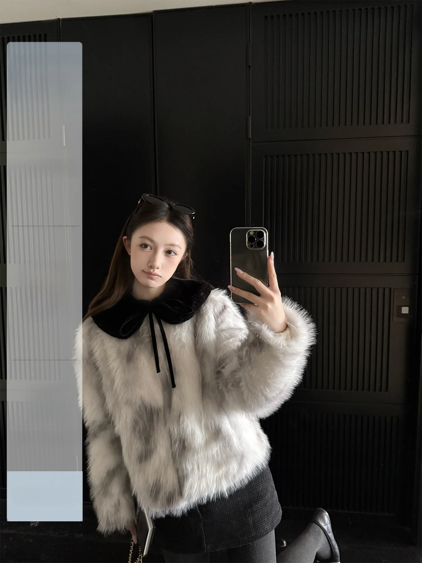 

Warm Faux Fur Coat Women's Winter Outerwear Marble adient Ink Dyeing Silver Ring Bao Hair Bankelili Casual Long Sve