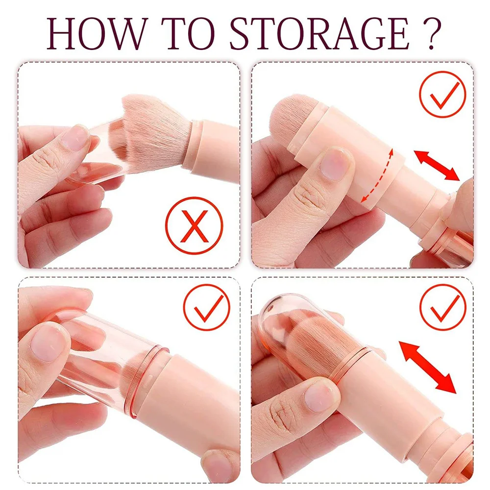 4in1 reismake-upborstelset Intrekbare Kabuki-borstel en 3 kleine borstels voor ogen met zacht klein draagbaar voor touch-up