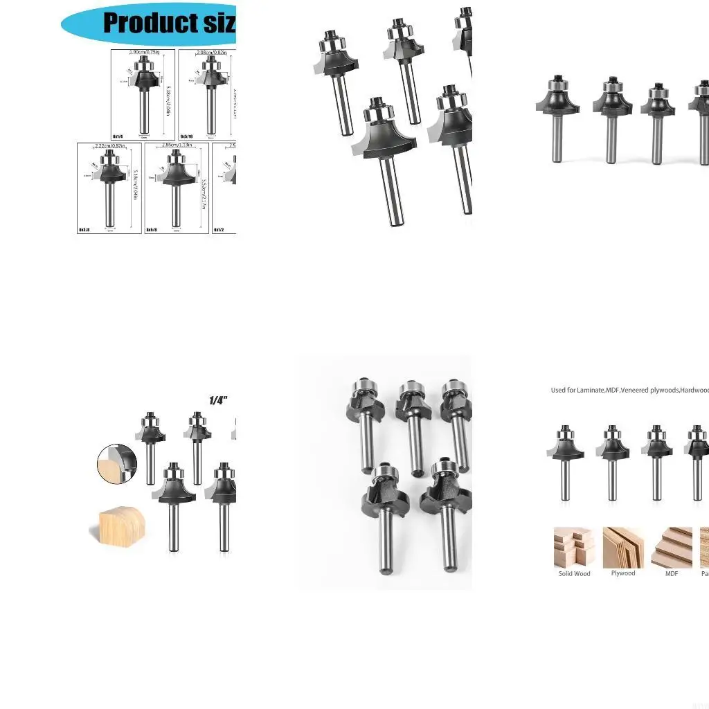 Guide-Following Chamfer Cutter Set for Wood Shaping, Featuring 5 Distinct Forms and Black Finish for Furniture and Model M4YD