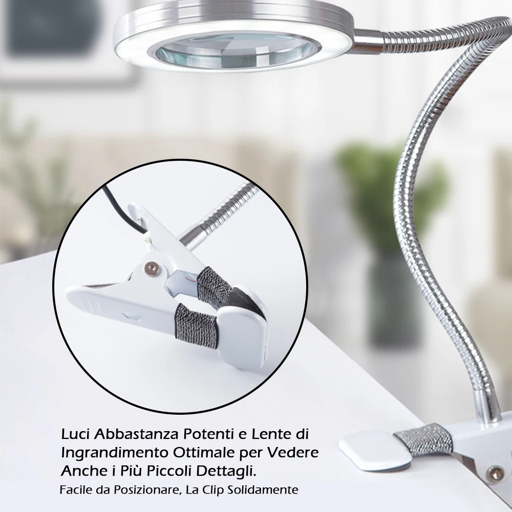 Lampe de table d'étude à LED USB avec clip, lampe de bureau de maquillage et de beauté, temps de lecture, loupe circulaire