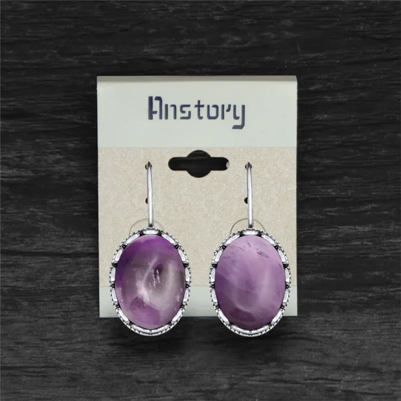 Oval Amethysts Earrings For Women Tibetan Silver Natural Stone Rose Quartz Lapis Lazuli Tiger Eye Fashion Earring