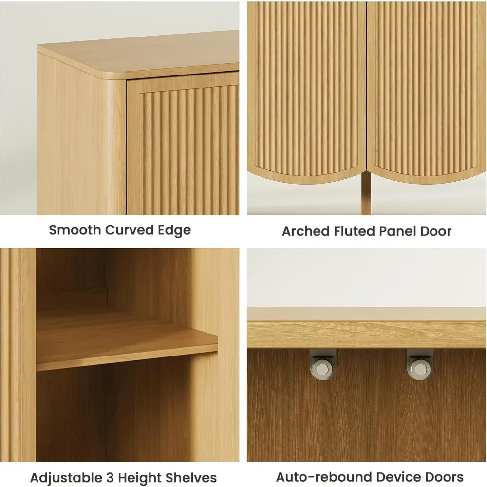 

Sideboard Buffet Cabinet with Storage, Fluted Storage Cabinet with 4 Doors and Adjustable Shelves, Modern Credenza TV Stand