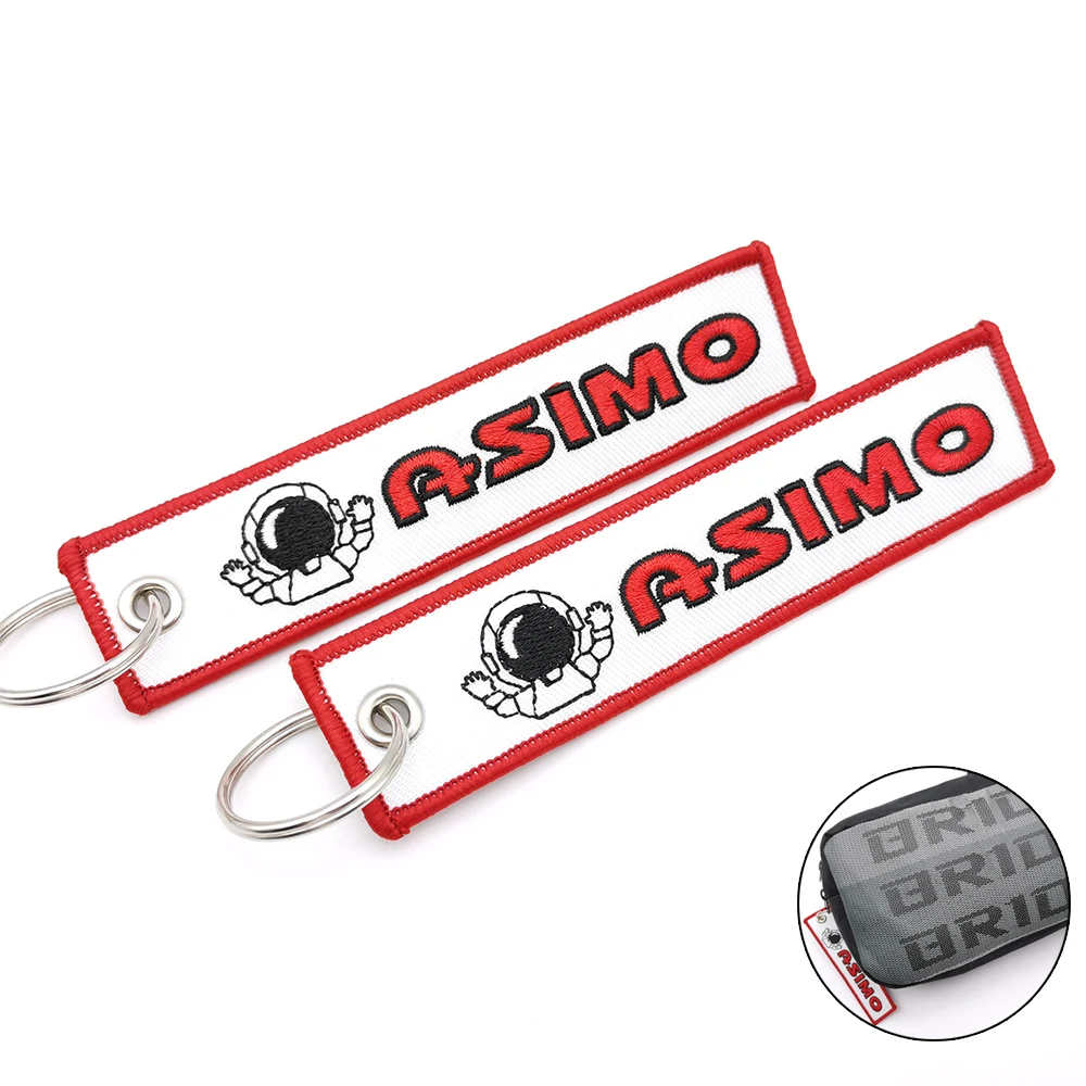 

JDM ASIMO Embroidery Key Fobs Key Tag Motorcycles Cars Backpack Keychain For Friends Gifts Key Holder Fashion White Key Ring